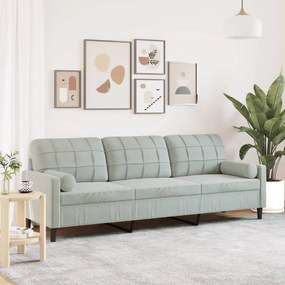 Divano A 3 Posti Con Cuscini Grigio Chiaro 210 Cm İn Velluto /