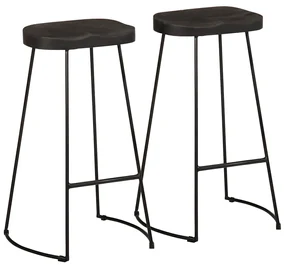 Sgabelli Da Bar 2 Pz Neri 45x40x78 Cm Legno Massello Di Mango /