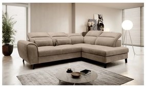 Divano angolare marrone chiaro allungabile/con contenitore (con penisola a destra/a L) e rivestimento in velluto Noble – ELTAP