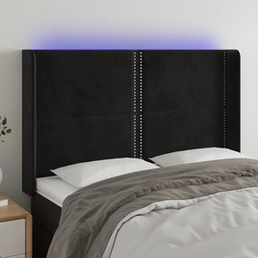 Testiera A Led Nera 147x16x118/128 Cm İn Velluto /