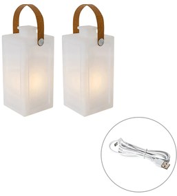 Set di 2 lampade da tavolo bianche effetto fiamma ricaricabili IP44 - Stard