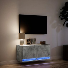 Mobile tv a parete con luci led grigio cemento 80x31x35 cm