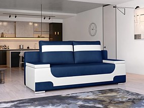 Divano letto matrimoniale 3 posti Palinuro - Ecopelle bianco + tessuto blu