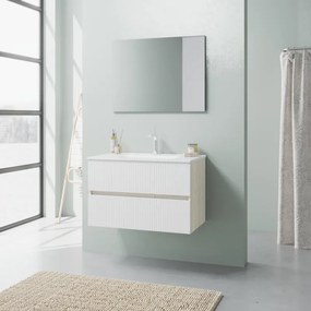 Mobile bagno con lavabo e specchio L 80.2 x H 50.6 x P 44 cm Bianco Lucido, Rovere Ice 2 cassetti per vasca centrale Santorini