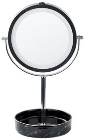 Specchio da tavolo LED argento e nero ø 26 cm SAVOIE Beliani