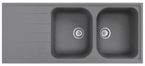 Lavello sopratop 2 vasche con gocciolatoio laterale destro o sinistro DELINIA Elbe quarzo L 50 x L 116 cm grigio