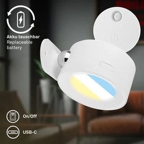 Briloner 3896016 - TARI LED lampada da parete ricaricabile e dimmerabile, 1,6 W/5 V, 1500 mAh, bianco