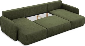 Divano angolare verde allungabile/con contenitore (a U) con rivestimento in ciniglia Lilo – Makamii