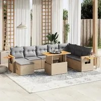 Set Divano da Giardino 9 pz con Cuscini Beige in Polyrattan 3273656