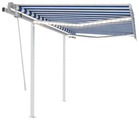 Tenda Da Sole Retrattile Manuale Con Led 3,5x2,5m Blu E Bianca /