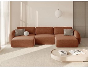 Divano angolare color mattone allungabile/con contenitore (a U) con rivestimento in ciniglia Tonale – Cosmopolitan Design