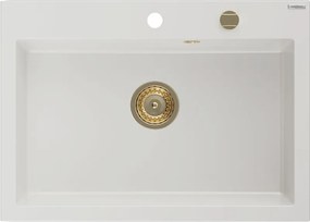 Mexen Elix lavello in granito 1-vasca 700 x 500 mm, bianco, sifone dorato - 6526701005-20-G