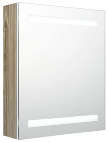 Armadietto bagno con specchio e led bianco e rovere 50x14x60 cm