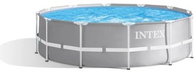 Intex - 26716NP – Piscina Fuori Terra Prisma Frame Rotonda, Pompa Filtro 2006 L/h, Scaletta, 8592 l, Acciaio e pvc, Grigio, 366x99 cm