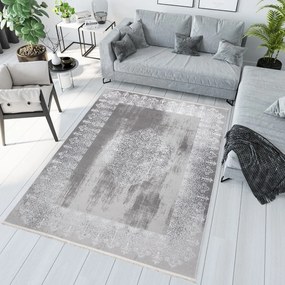 Tappeto moderno di colore grigio con motivo orientale di colore bianco Larghezza: 80 cm | Lunghezza: 150 cm