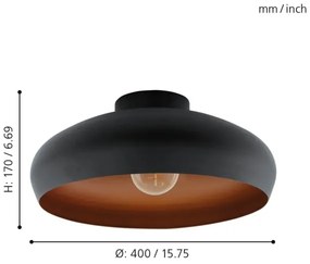 Eglo 55248 - Plafoniera MOGANO 1xE27/60W/230V nero