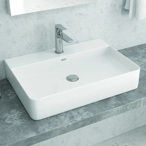 Lavabo appoggio filo muro 60cm ceramica bianca | Litos-0005 - KAMALU
