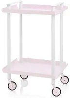 Carrello ausiliario LEKY, struttura bianca, 2 ripiani, colore rosa