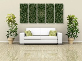 Quadri 5 pezzi – Mandala decorativo dettagliato in verde