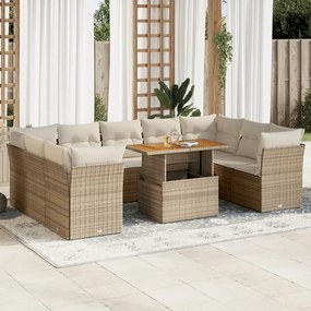 Set divano da giardino 10 pz con cuscini beige in polyrattan
