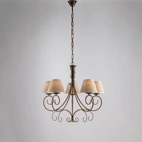 Lampadario 5 Luci Vienna Ferro Marrone E Oro Con Paralumi In Pvc