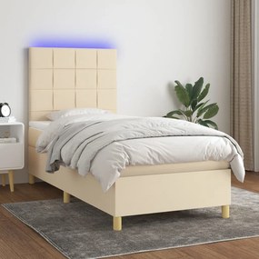 Letto A Molle Con Materasso E Led Crema 100x200cm İn Tessuto /