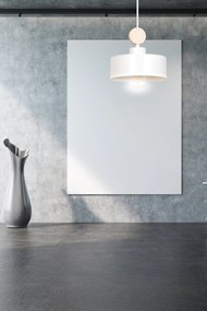 Sospensione 1 Luce Tuniso In Acciaio Bianco E Legno Naturale