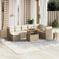 Set Divano da Giardino 9 pz con Cuscini Beige in Polyrattan 3270974