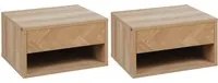 EasyComfort Set 2 Comodini Moderni Sospesi con Cassetto e Mensola in Legno 37x32x21cm, Colore Naturale