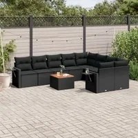 Set Divani da Giardino 10pz con Cuscini in Polyrattan Nero 3257049