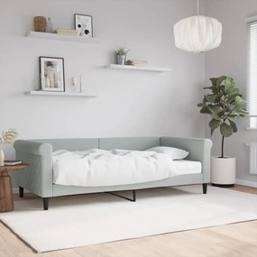 Divano Letto Con Materasso Grigio Chiaro 90x190 Cm İn Velluto /