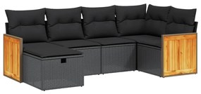 Set divano da giardino 6 pz con cuscini nero in polyrattan