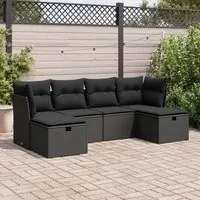 Set Divano da Giardino 6 pz con Cuscini Nero in Polyrattan 3325321