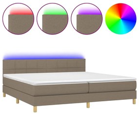 Letto a molle materasso e led tortora 200x200cm in tessuto