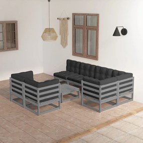 Set Salotto Giardino 8 pz Cuscini Antracite Legno Massello Pino