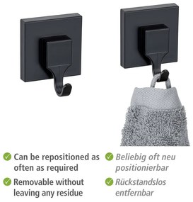 Ganci neri in plastica autobloccanti in set di 2 pezzi Quadro - Wenko