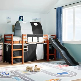 Letto A Soppalco Con Tunnel Bambini Bianco E Nero 90x190cm Pino /