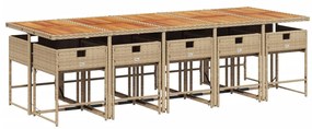 Set da pranzo da giardino 11 pz con cuscini beige in polyrattan