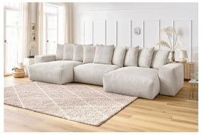 Divano angolare color crema con rivestimento in velluto a coste Voltaire – Bobochic Paris