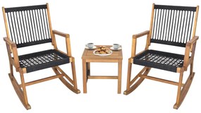 Costway Set da bistro a dondolo in legno di acacia 3 pezzi, Set di 2 sedie da patio in corda intrecciata con tavolino