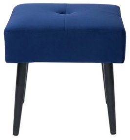 Sgabello basso in tessuto effetto velluto testurizzato blu notte e metallo nero H46 cm GUESTA