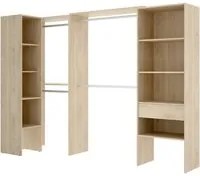 Guardaroba Dacasuz, Struttura per cabina armadio angolare, Mobile appendiabiti aperto ad angolo, 248x79h187 cm, Rovere