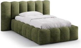 Letto singolo imbottito verde con contenitore con rete inclusa 90x200 cm Lupine – Micadoni