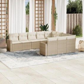 Set divano da giardino 10 pz con cuscini beige in polyrattan