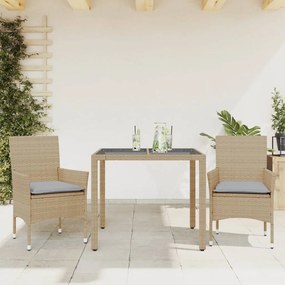 Set Da Pranzo Da Giardino 3 Pz Con Cuscini Polyrattan E Vetro /
