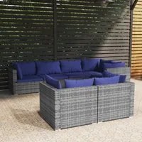 Set Divani da Giardino 7 pz con Cuscini in Polyrattan Grigio 3102478