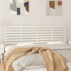 Testiera Da Parete Bianca 166x3x63 Cm İn Legno Massello Di Pino /