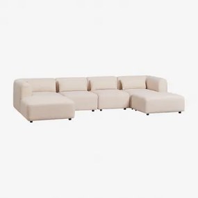 Divano Componibile Chaise Longue Sinistra In 4 Pezzi Con Pouf Fogler Ciniglia Crema Beige - Sklum