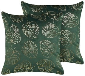 Set di 2 cuscini velluto verde e oro 45 x 45 cm MONSTERA Beliani