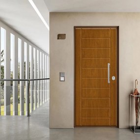 Porta blindata DI.BI. Mab L 90 x H 200 cm in PVC noce, apertura spingere a sinistra, falso telaio incluso